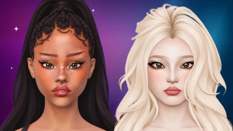 Facecard Roblox guide: two finished makeup looks from Facecard: Makeup Showdown